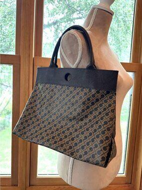 Gherardini Softy Brown Monogram Tote Bag Leather Trim Made in Italy